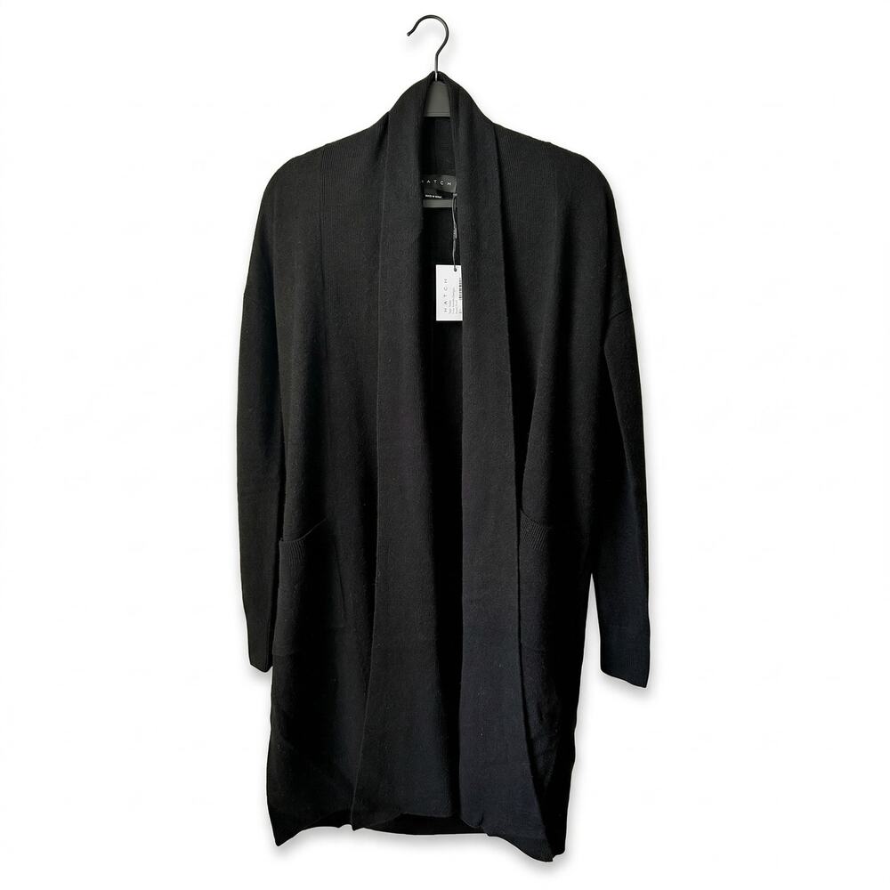 NWT $348 Hatch Black Cashmere Wool Long Cardigan One Size Sweater Women